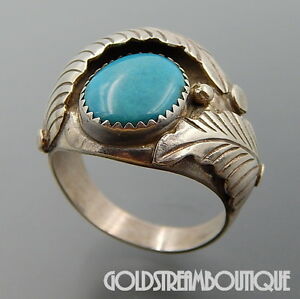 【送料無料】ジュエリー・アクセサリー ヴィンテージシルバースターリングターコイズフェザーホースサイズリングvintage argent sterling turquoise plumes chevauche taille bague 1175