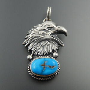 【送料無料】ジュエリー・アクセサリー メイドメインスターリングシルバーアメリカンターコイズイーグルペンダントfait main sterling argent americain turquoise aigle pendentif