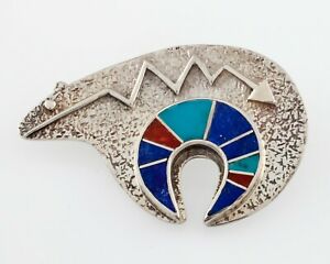 【送料無料】ジュエリー・アクセサリー ヴィンテージナバホスピリットベアブローチクラストシルバーvintage navajo spirit ours broche avec multicolore incruste main fabrique argent