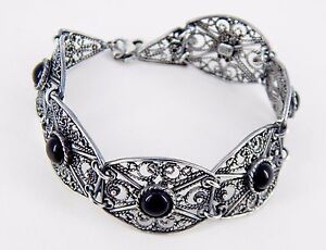 【送料無料】ジュエリー・アクセサリー メキシコハンドシルバーブレスレットヴィンテージvintage fait a la main mexicain argent et onyx bracelet