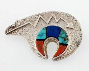 【貨物輸送無料】宝飾品・付属物 ヴィンテージナバホスピリットベアブローチマルチカラーvintage navajo spirit ours broche avec multi couleur incruste main fabrique en ジュエリー・アクセサリー-男女兼用アクセサリー