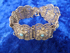 【貨物輸送無料】宝飾品・添え物 ノーブルオールドブレスレットシルバーターコイズnoble, vieux bracelet __ 800 argent __ avec turquoises _