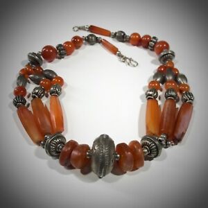 【貨物輸送無料】宝飾品・添え物 ヴィンテージエスニックネックレスシルバーナチュラルアゲートcollier vintage ethnique  argent et agate naturel  1hc