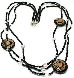 【貨物輸送無料】宝飾品・添え物 アンティカムリーナヴェネツィアネックレスディスクブラックcollier antica murrina venezia, 3 fils, disques avec fleurs, noir, co724a14