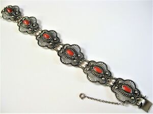 【貨物輸送無料】宝飾品・添え物 シルバーブレスレットコーラルantique bracelet en argent 835 avec coraux, 26,28 g