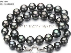 【貨物輸送無料】宝飾品・佩び物 ラウンドタヒチアンブラックグリーンパールネックレスインチ