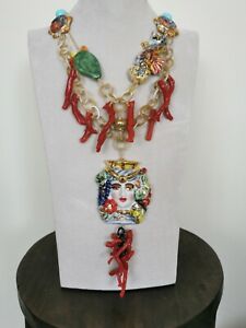 【送料無料】ジュエリー・アクセサリー コラーナセラミックスカルタジローネトゥルチェスエコラロロロッソcollana ceramica caltagirone , turchese e corallo rosso