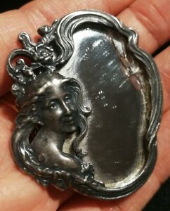 【送料無料】ジュエリー・アクセサリー アールヌーボーミラーブローチインマッシブシルバーbroche mirroir art nouveau en argent massif
