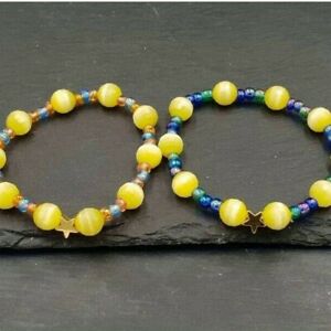 【送料無料】ジュエリー・アクセサリー スターガラスパールブレスレットイエローカラージュエリーストラスelastique verre bracelet de perles avec etoile jaune bijoux colore strass