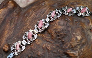 【貨物輸送無料】宝飾品・添え物 ワドクロサイトモダニズムステンレスブレスレットenvoutant bracelet inox avec rhodocrosite 17,5糎 moderniste noble fait a la main