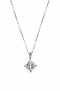 【送料無料】ジュエリー・アクセサリー ゴールドホワイトゴールドスクエアジルコネペンダントチェーン9ct or blanc or 6mm carre zircone pendentif et chaine