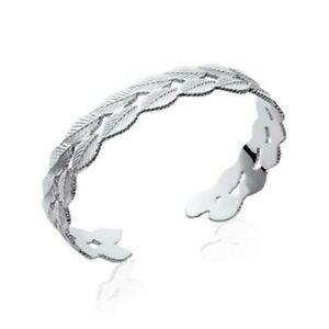 【送料無料】ジュエリー・アクセサリー シルバーカフローディシックチゼルシートmanchette en argent massif 9251000 rhodie feuilles ciselees intemporel et chic