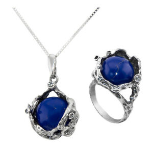 【送料無料】ジュエリー・アクセサリー ラピスラズリシルバースターリングリングジュエリーペンダントイスラエルveritable lapis lazuli argent sterling bague pendentif bijoux de handmade israel