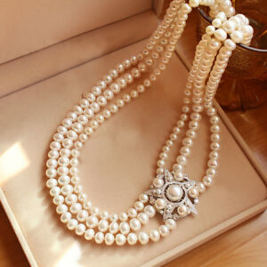 【送料無料】ジュエリー・アクセサリー ランクパールカラーカルチャープレートスターcollier trois rang perle culture plate etoile cz 89mm 56mm tz9