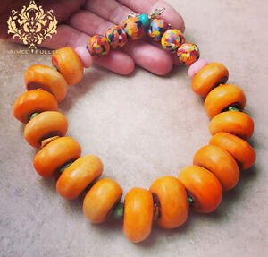 【送料無料】ジュエリー・アクセサリー ガラスパールオレンジクロボネックレスアフリカガーナジェイドconfetti verre perle orange krobo tribe os collier imposant afrique ghana jade