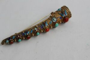 【送料無料】ジュエリー・アクセサリー ジュエリーブローチシルバーターコイズコーラルエナメルbijoux broche argent corail turquoise et email chine 30459