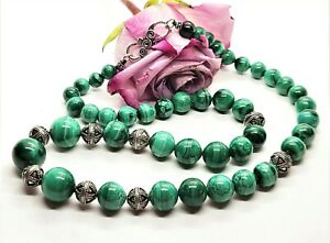 【送料無料】ジュエリー・アクセサリー ナチュラルグリーンマラカイトロンドパールシルバースターリングネックレスnaturel vert malachite rond perles 925 argent sterling collier 23 815mm 35,087円