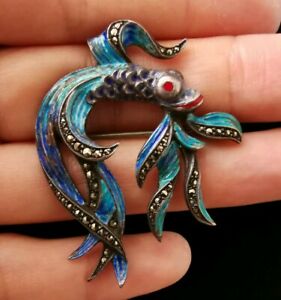 【送料無料】ジュエリー・アクセサリー エナメルブローチbroche poisson ancienne 19e en argent massif emaillee