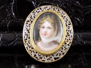 【送料無料】ジュエリー・アクセサリー アールヌーボーブローシュポートポートシルバーart nouveau broche portrait une femme peint filigrane argent dore 20jhd