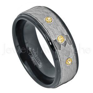 【送料無料】ジュエリー・アクセサリー ハンマードタングステンリングシトリンストーンリングmartele tungsten bague, 021ctw citrine 3stone bague, novembre naissance 708