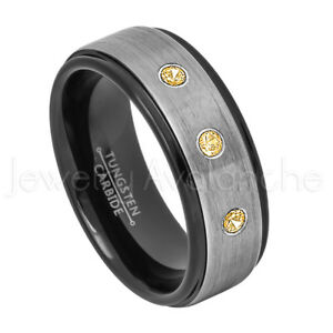 【送料無料】ジュエリー・アクセサリー ブラッシングタングステンリングシトリンストーンリングbrosse tungsten bague, 021ctw citrine 3stone bague, novembre naissance 678