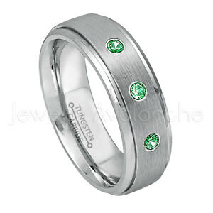 【送料無料】ジュエリー・アクセサリー ツァボライトストーンリングブラッシュタングステンリング021ctw tsavorite 3stone bague, janvier naissance, brosse tungsten bague 068