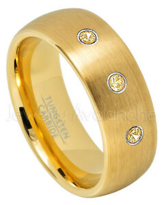 【送料無料】ジュエリー・アクセサリー ドームタングステンリングシトリンストーンリング8mm dome tungsten bague, 021ctw citrine 3stone bague, novembre naissance 690