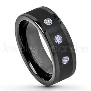 【送料無料】ジュエリー・アクセサリー タンザニテリングブラックタングステンリング021ctw tanzanite 3stone bague, decembre naissance, ip noir tungsten bague 374