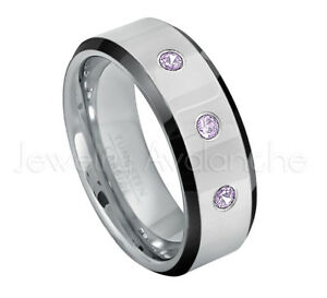 【送料無料】ジュエリー・アクセサリー ベベブルタングステンリングアメジストストーンリングbeveled tungsten bague 021ctw amethyste 3stone bague, fevrier naissance 218
