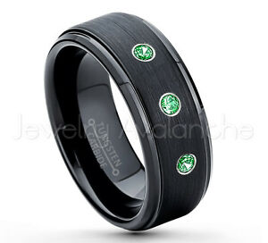 【送料無料】ジュエリー・アクセサリー ツァボライトストーンリングブラックタングステンリング021ctw tsavorite 3stone bague, janvier naissance, ip noir tungsten bague 083