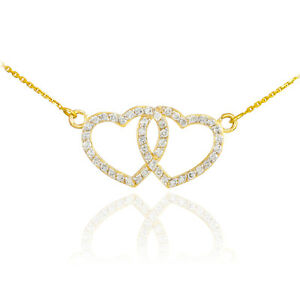 【送料無料】ジュエリー・アクセサリー ジルコーネバレンタインデーダブルハートペンダントオープンネックレス14k or jaune pendentif double coeur ouvert collier avec zircone saintvalentin