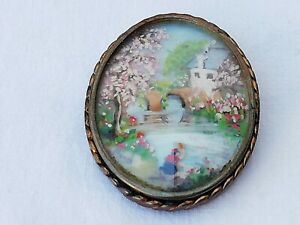 【送料無料】ジュエリー・アクセサリー ミニチュアアンティークブローチbroche antique avec miniature peinte a la main signee monet