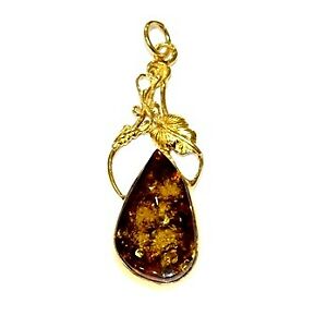 【送料無料】ジュエリー・アクセサリー アンバーペンダントヴェルメイルpendentif ambre vermeil