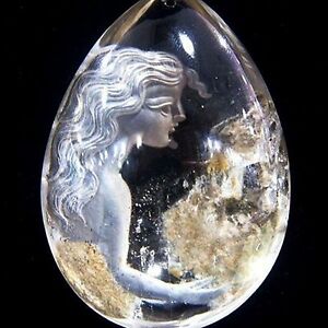 【送料無料】ジュエリー・アクセサリー ロッククリスタルバストインテールペンダントpendentif intaille buste femme dans cristal de roche