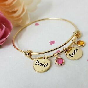 【送料無料】ジュエリー・アクセサリー カスタムチャームブレスレットディスクカスタマイズcustom charm bracelet with names and birthstones customize disk gift for her
