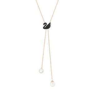 【送料無料】ジュエリー・アクセサリー スワロフスキーアイコニックスワンダブルネックレスブラックメッキピンクcollier swarovski iconic swan double y, noir, plaque ou rose