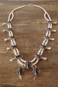 【貨物輸送無料】宝飾品・付属品 ナバホジュエリーラピスカッシュフラワーネックレスバイボビーnavajo bijoux lapis squash fleur collier par bobby