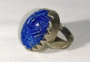 【貨物輸送無料】宝飾品・付属品 アルジャンラピスラズリアンシエンヌバゲメキシコパンチancienne bague en argent et lapis lazuli sculpte mexique poincons , vers 1960