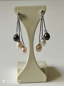 【貨物輸送無料】宝飾品・付属品 シルバータヒチイヤリングboucles doreilles pendantes en argent massif et perles de tahiti et de culture