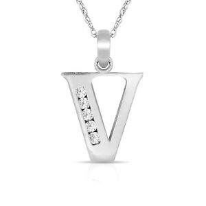 【貨物輸送無料】宝飾品・付属物 レターイニシャルネックレスペンダントホワイトlettre v initiale collier pendentif 14k or blanc