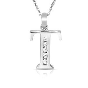 【貨物輸送無料】宝飾品・付属物 レターネックレスペンダントホワイトlettre  t  initiale collier pendentif 14k or blanc