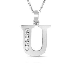 【貨物輸送無料】宝飾品・付属物 レターネックレスペンダントホワイトlettre  u  initiale collier pendentif 14k or blanc