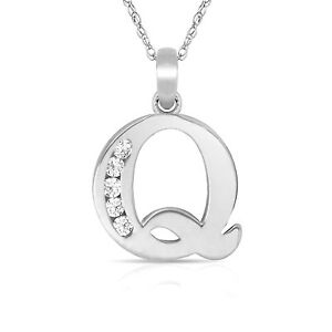【貨物輸送無料】宝飾品・付属物 レターネックレスペンダントホワイトlettre  q  initiale collier pendentif 14k or blanc