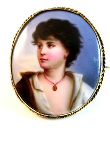 【貨物輸送無料】宝飾品・付属品 ヴィンテージゴールドブローチネックレスvintage main peint porcelaine jeune femme w  collier or broche