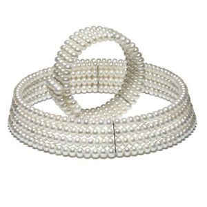 【送料無料】ジュエリー・アクセサリー ジャケットネックレスブレスレットロウparure femme collier et bracelet 4 rangs perles de culture deau douces blanc