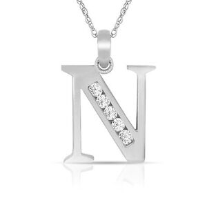 【貨物輸送無料】宝飾品・付属物 レターイニシャルネックレスペンダントホワイトlettre n initiale collier pendentif 14k or blanc