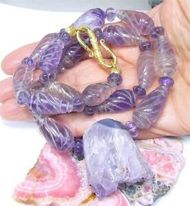 【貨物輸送無料】宝飾品・付属物 アメジストバイオレットゴールドバーミロンコリアーun dun genre naturel sculpte amethyste violet 22kt or vermillon collier 546珊