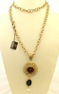 【貨物輸送無料】宝飾品・添え物 ブロンゾドラトコンシオンドロトンドカンメイペルラコラルンガパトリツィアダリアナcollana lunga patrizia daliana インチ bronzo dorato con ciondolo tondo,cammei, perla