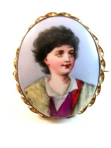 【貨物輸送無料】宝飾品・付属品 ヴィンテージハンドレッドスカーフブローチvintage main peint porcelaine femme w  rouge echarpe broche