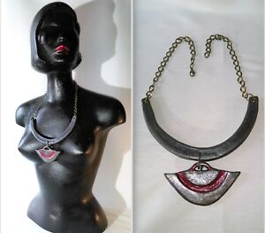 【貨物輸送無料】宝飾品・付属物 アーティストコリアーテールクイテエナメルドアーティストancien collier  bijou dartiste en terre cuite emaille artiste a identifier